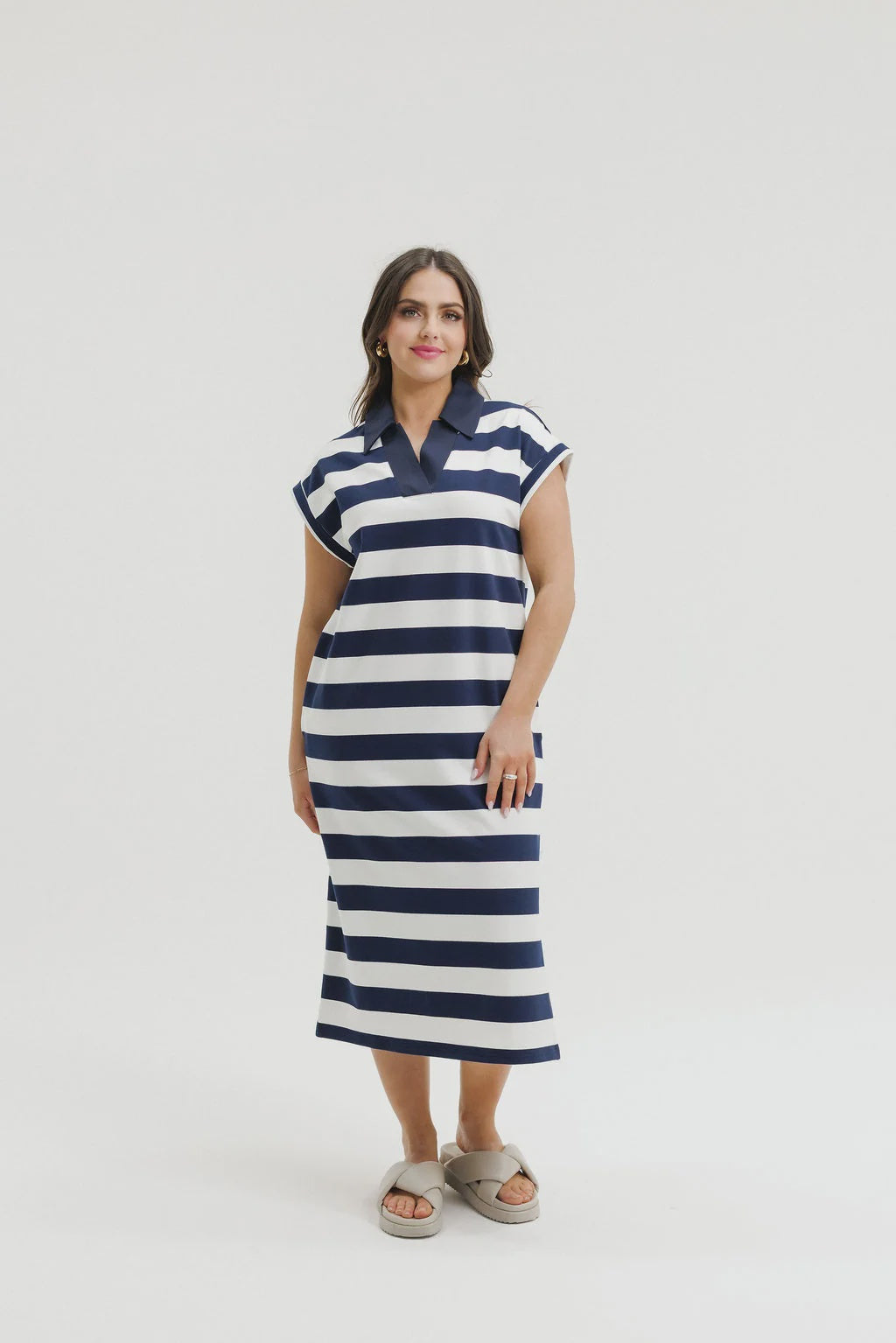 Homelee Della Dress - Navy Stripe