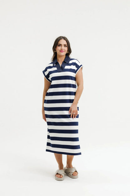 Homelee Della Dress - Navy Stripe