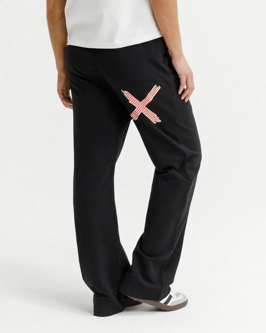 Homelee Avenue Pants - Winter Weight - Black with Coral Stripe X