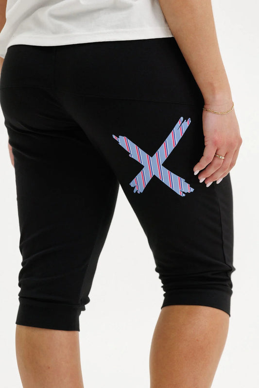 Homelee 3/4 Apartment Pants - Black with Blue Haven Stripe X