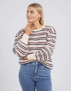 Elm Sara Stripe Knit White/Wine/Heather