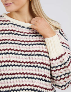 Elm Sara Stripe Knit White/Wine/Heather