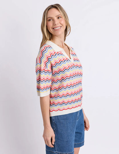 Elm Market Morning Knit Polo - Multi Stripe