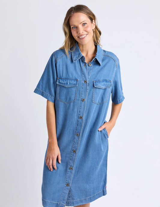 Elm Cora Denim Dress - Mid Blue Wash