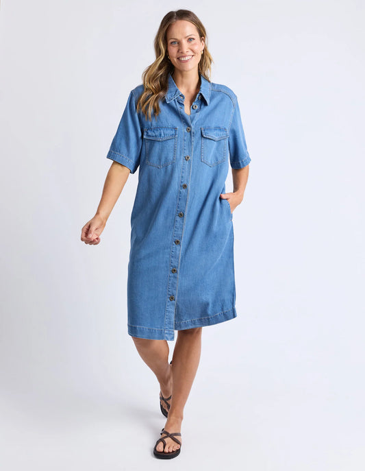 Elm Cora Denim Dress - Mid Blue Wash