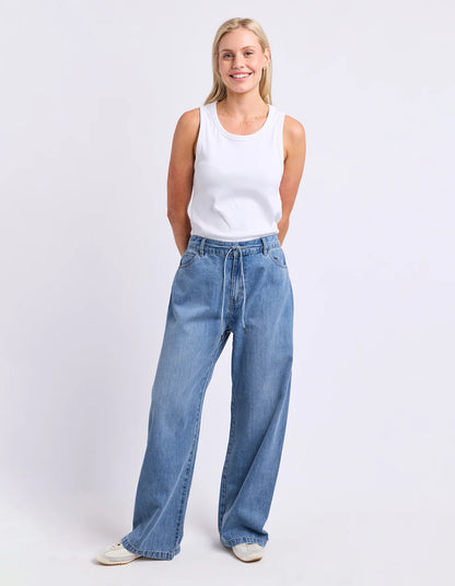 Elm Paige Tie Waist Jean - Light  Blue Wash