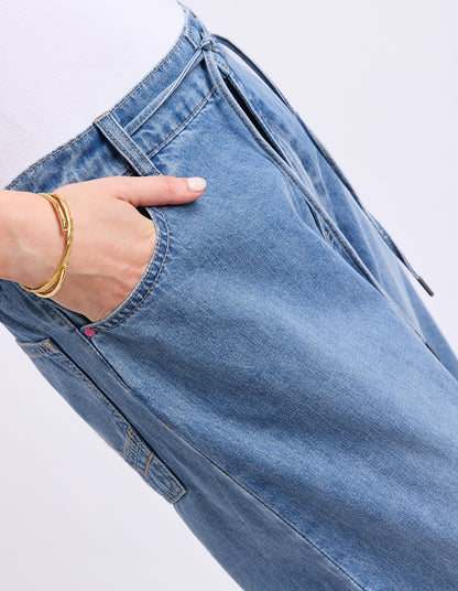 Elm Paige Tie Waist Jean - Light  Blue Wash