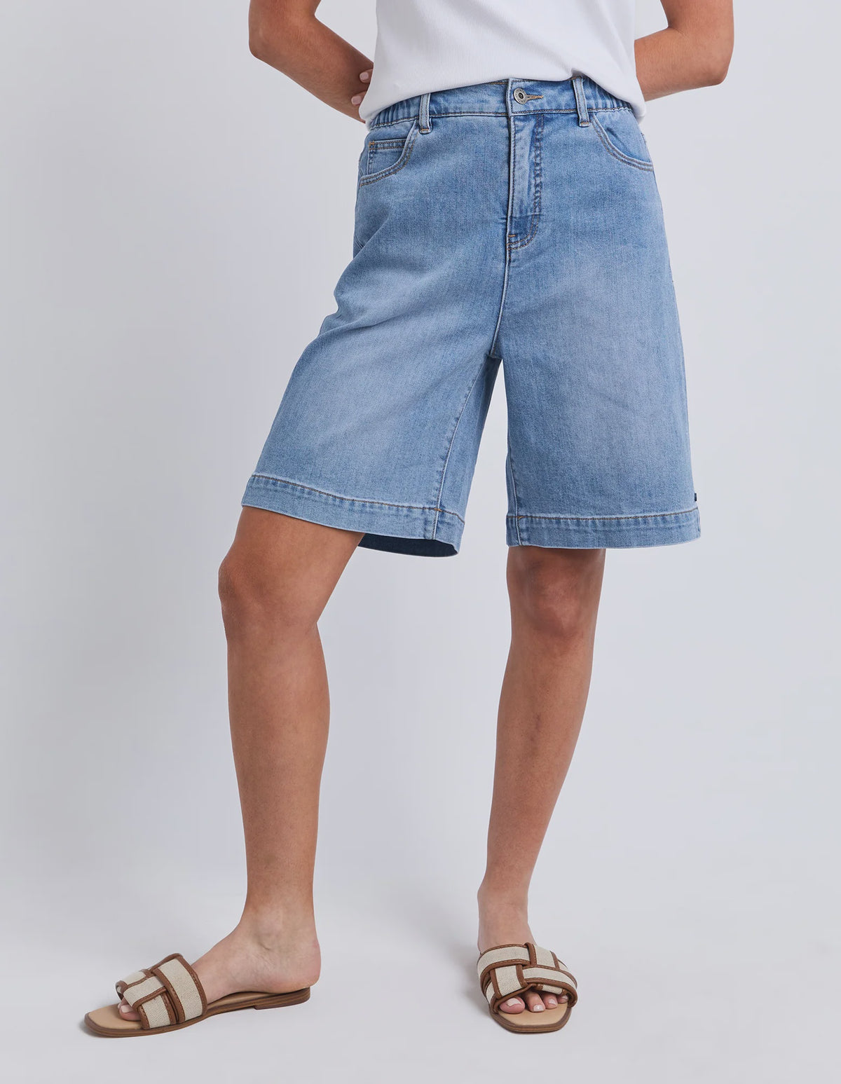 Elm Birdie Long Denim Short - Light Blue Wash