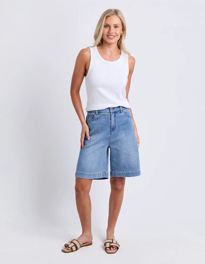 Elm Birdie Long Denim Short - Light Blue Wash