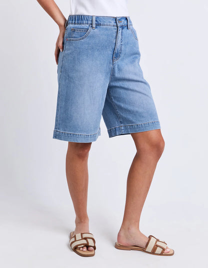 Elm Birdie Long Denim Short - Light Blue Wash