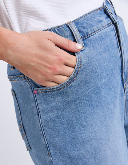 Elm Birdie Long Denim Short - Light Blue Wash