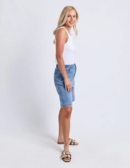 Elm Birdie Long Denim Short - Light Blue Wash