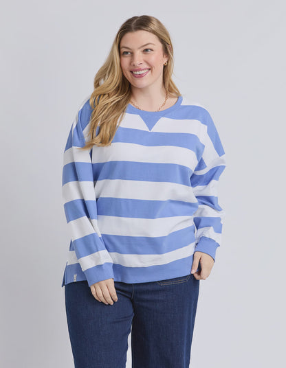 Elm Billie Block Stripe Crew - Cornflower & White