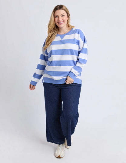 Elm Billie Block Stripe Crew - Cornflower & White