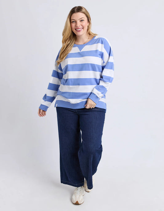 Elm Billie Block Stripe Crew - Cornflower & White