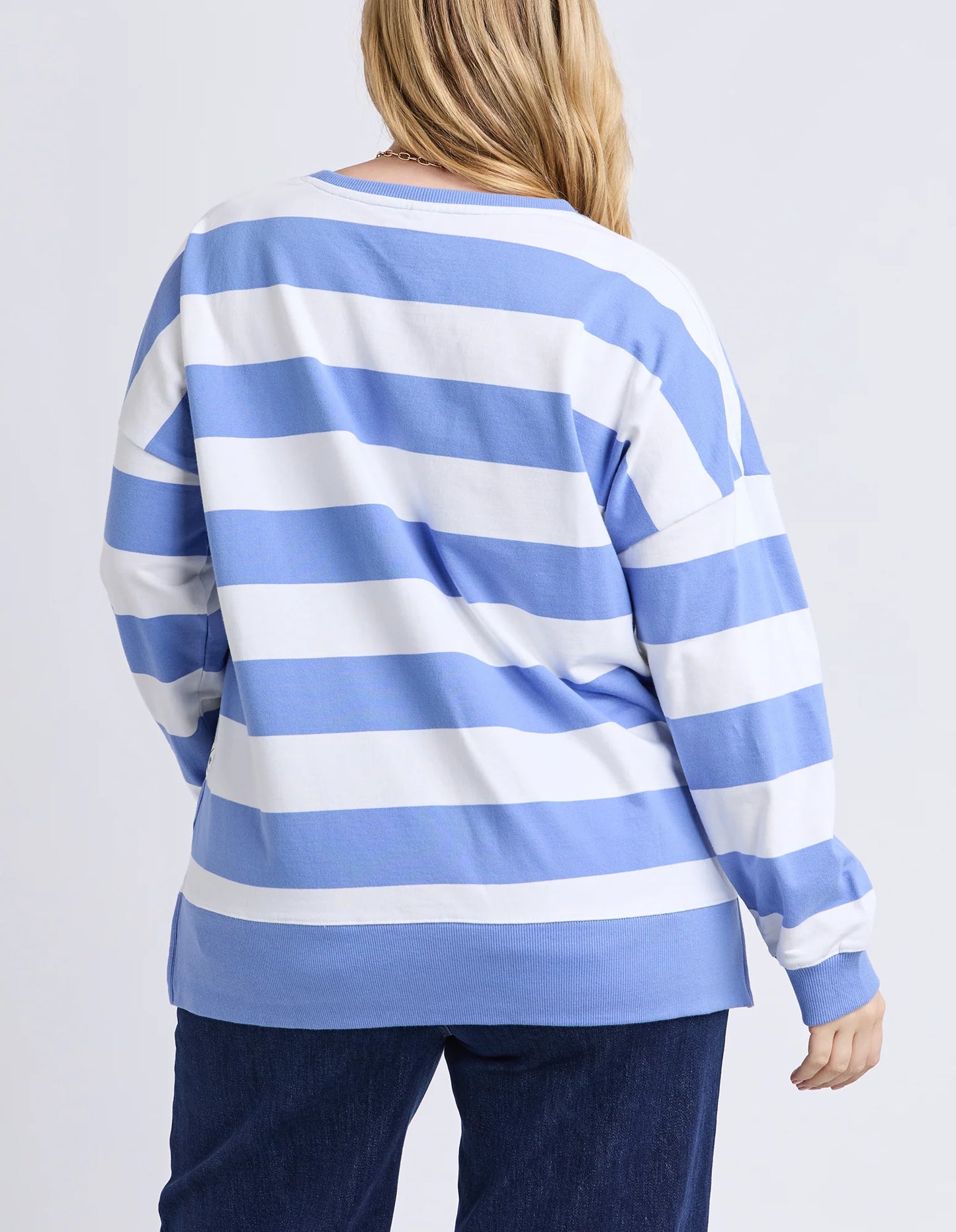 Elm Billie Block Stripe Crew - Cornflower & White
