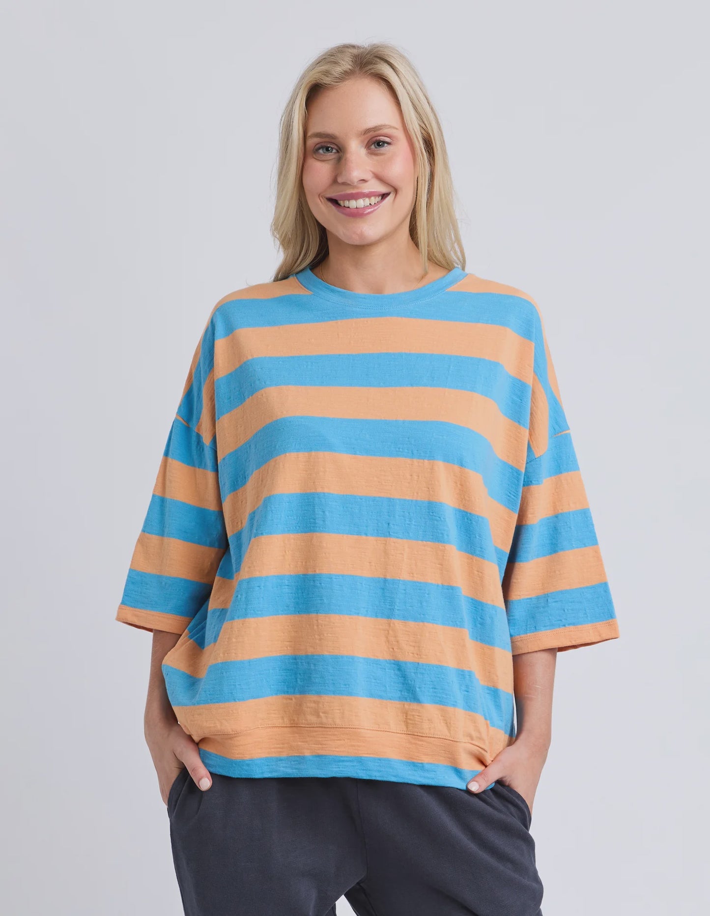 Elm Mazie Block Stripe Sweat - Azure Blue/Peach Stripe