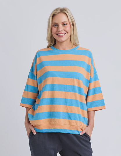 Elm Mazie Block Stripe Sweat - Azure Blue/Peach Stripe