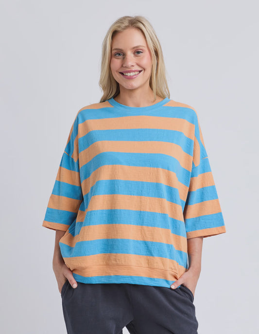 Elm Mazie Block Stripe Sweat - Azure Blue/Peach Stripe