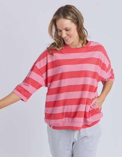 Elm Mazie Block Stripe Sweat - Cayenne & Rose