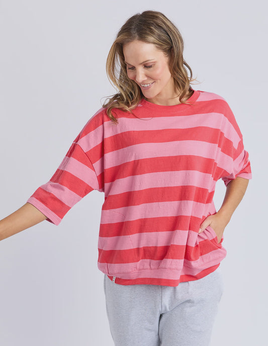 Elm Mazie Block Stripe Sweat - Cayenne & Rose