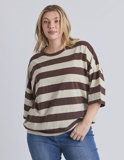 Elm Mazie Sweat - Coffee & Marshmallow Stripe