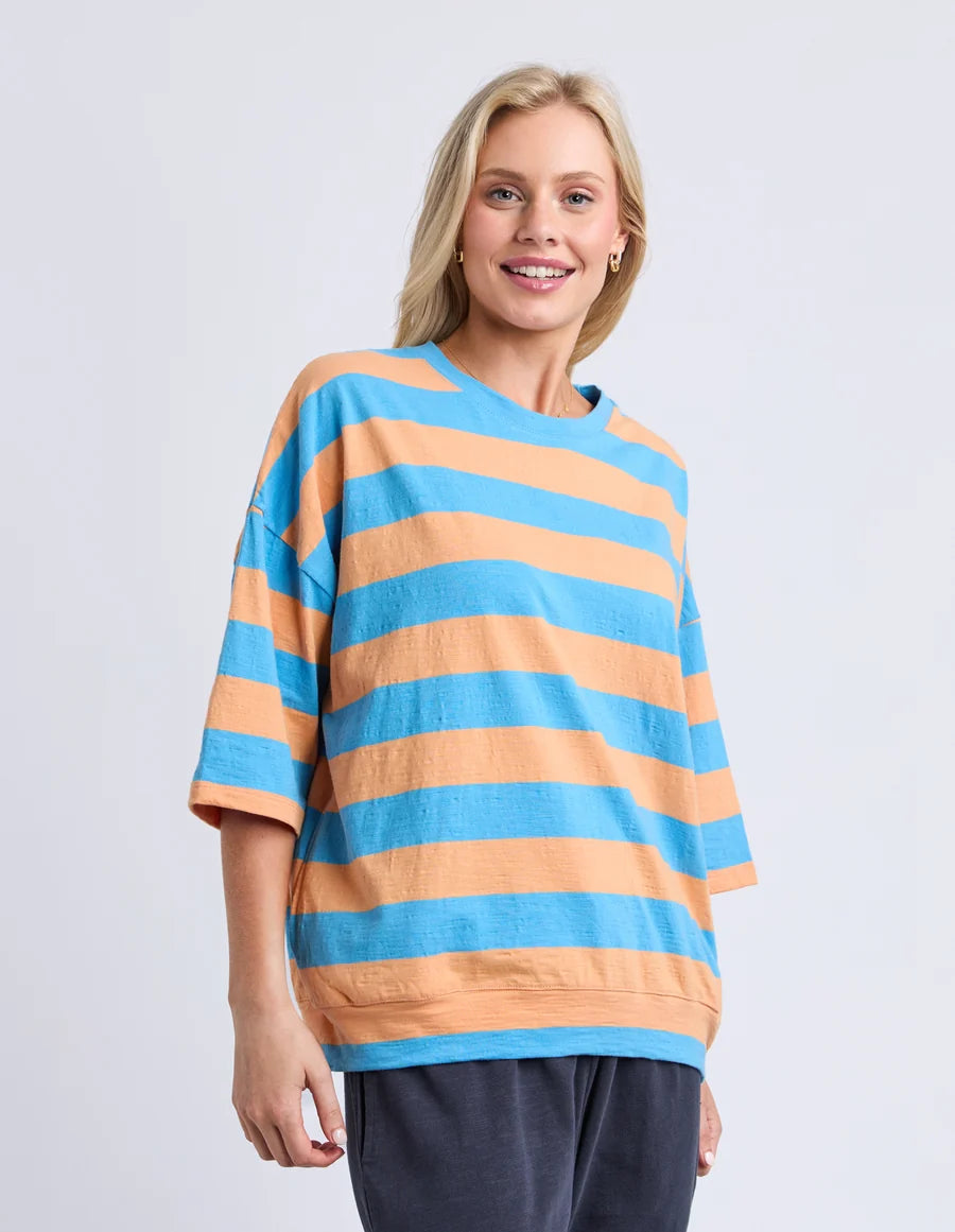 Elm Mazie Block Stripe Sweat - Azure Blue/Peach Stripe