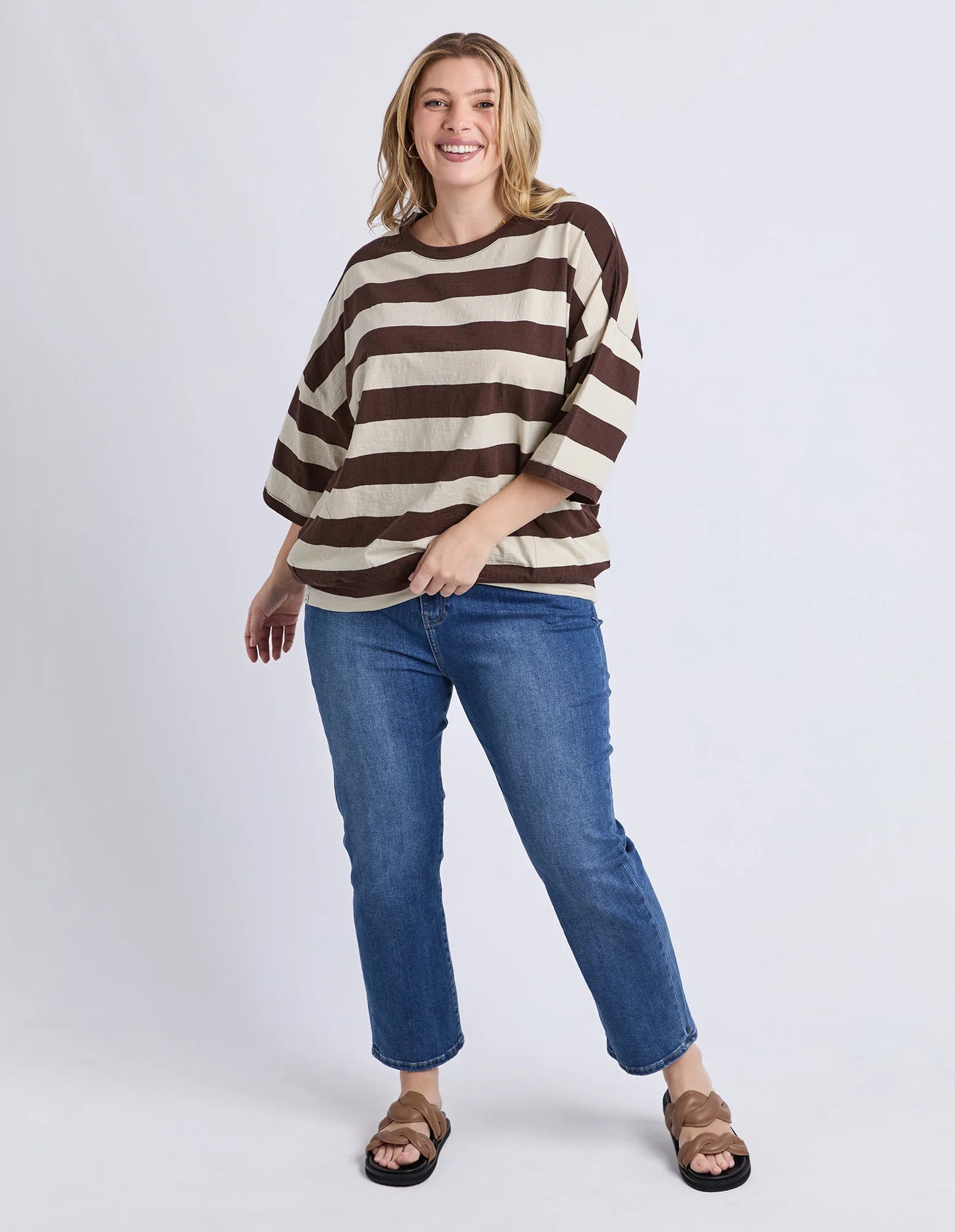 Elm Mazie Sweat - Coffee & Marshmallow Stripe