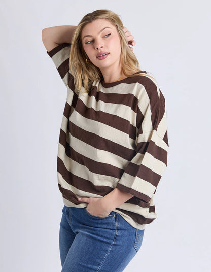 Elm Mazie Sweat - Coffee & Marshmallow Stripe