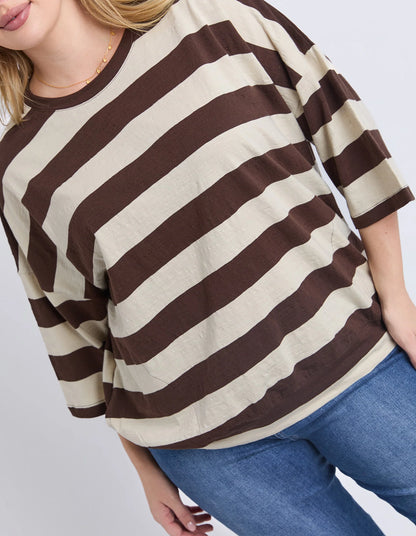 Elm Mazie Sweat - Coffee & Marshmallow Stripe