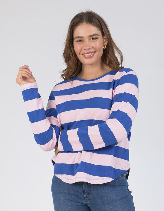 Elm Spritz Stripe L/S Tee - French Blue/Pink Stripe