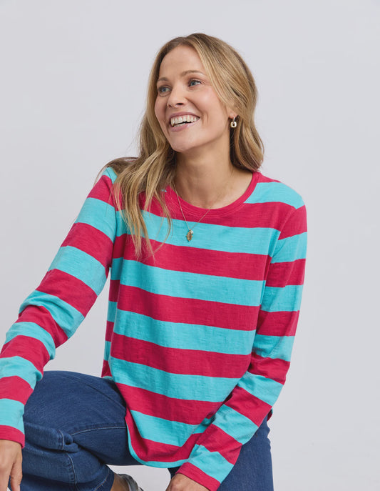 Elm Spritz Stripe L/S Tee - Sea/Dark Pink