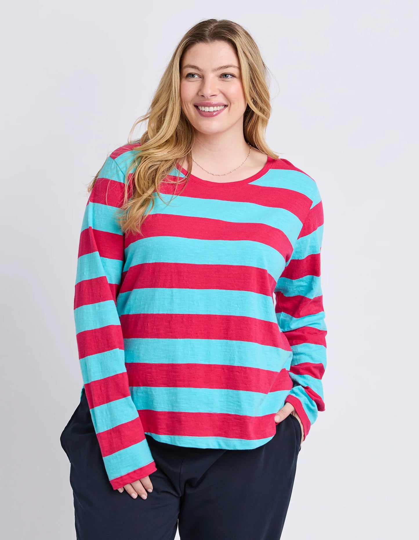 Elm Spritz Stripe L/S Tee - Sea/Dark Pink