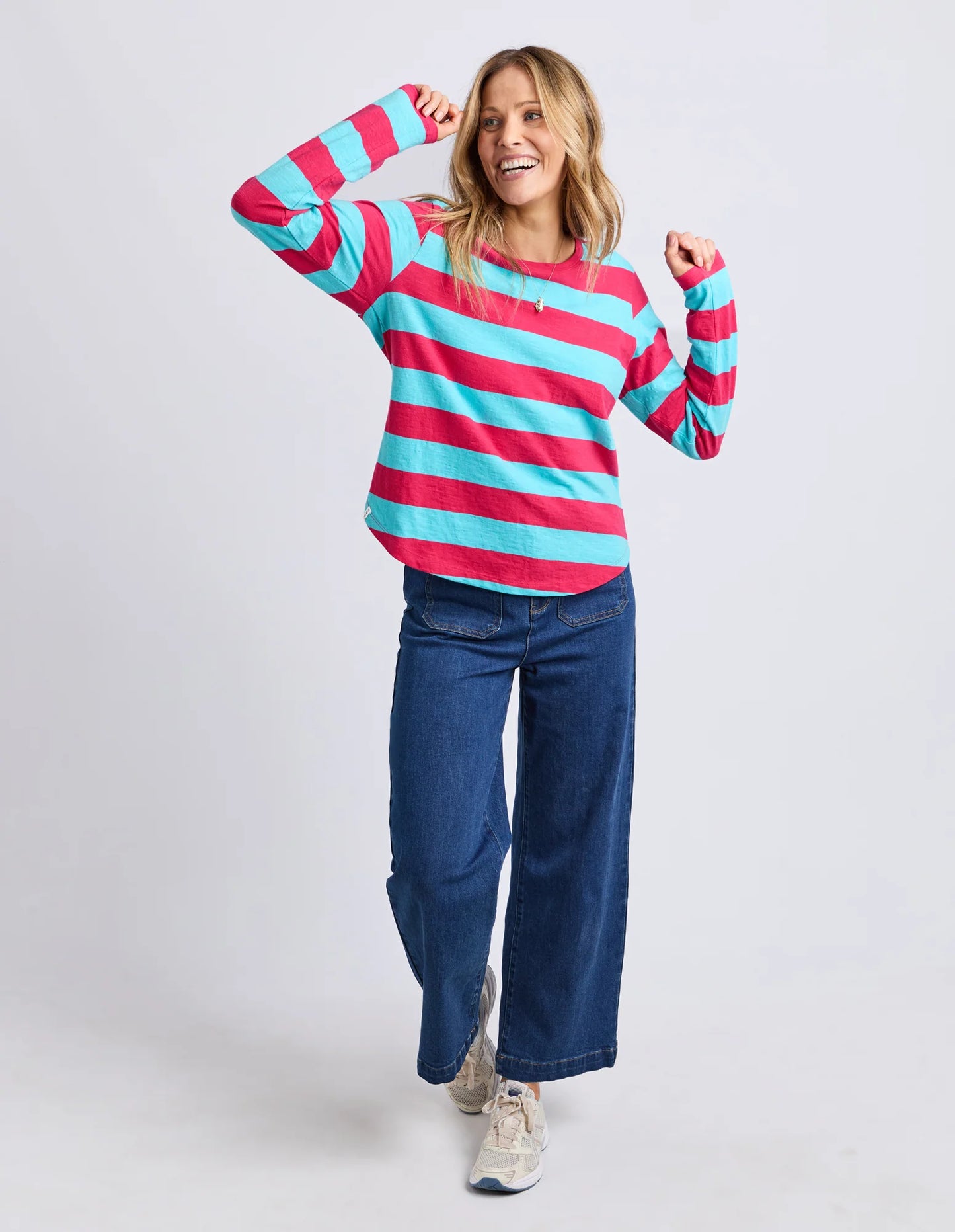 Elm Spritz Stripe L/S Tee - Sea/Dark Pink