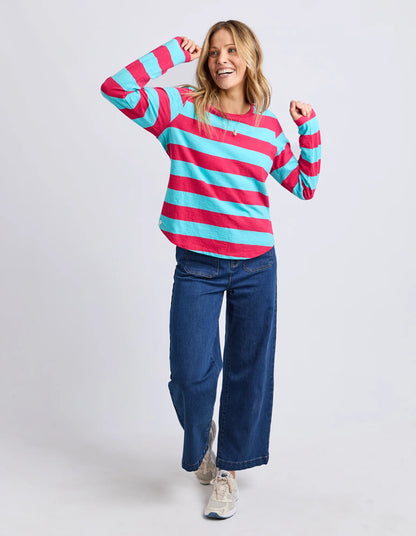 Elm Spritz Stripe L/S Tee - Sea/Dark Pink