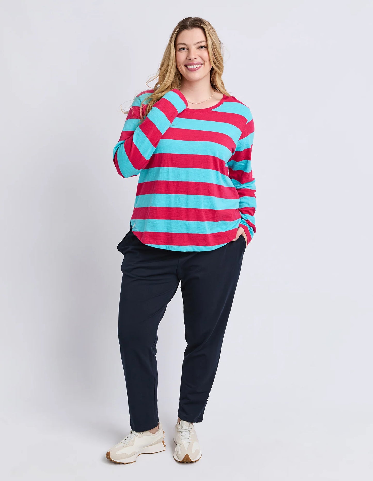 Elm Spritz Stripe L/S Tee - Sea/Dark Pink