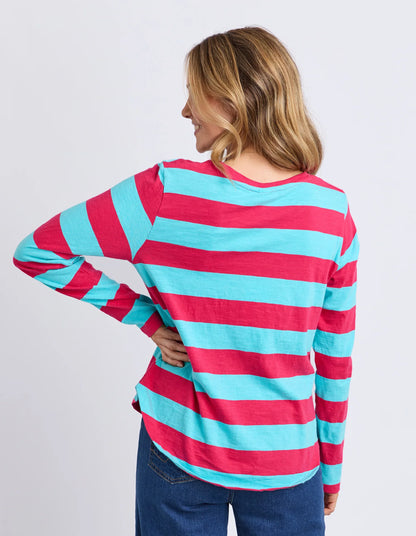 Elm Spritz Stripe L/S Tee - Sea/Dark Pink