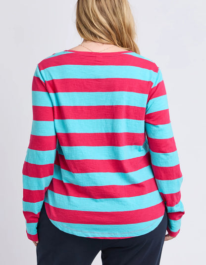 Elm Spritz Stripe L/S Tee - Sea/Dark Pink