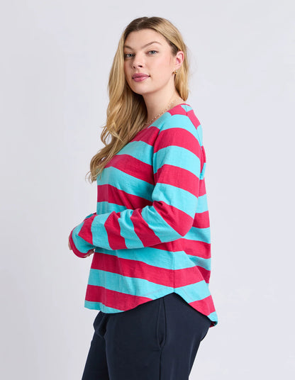 Elm Spritz Stripe L/S Tee - Sea/Dark Pink