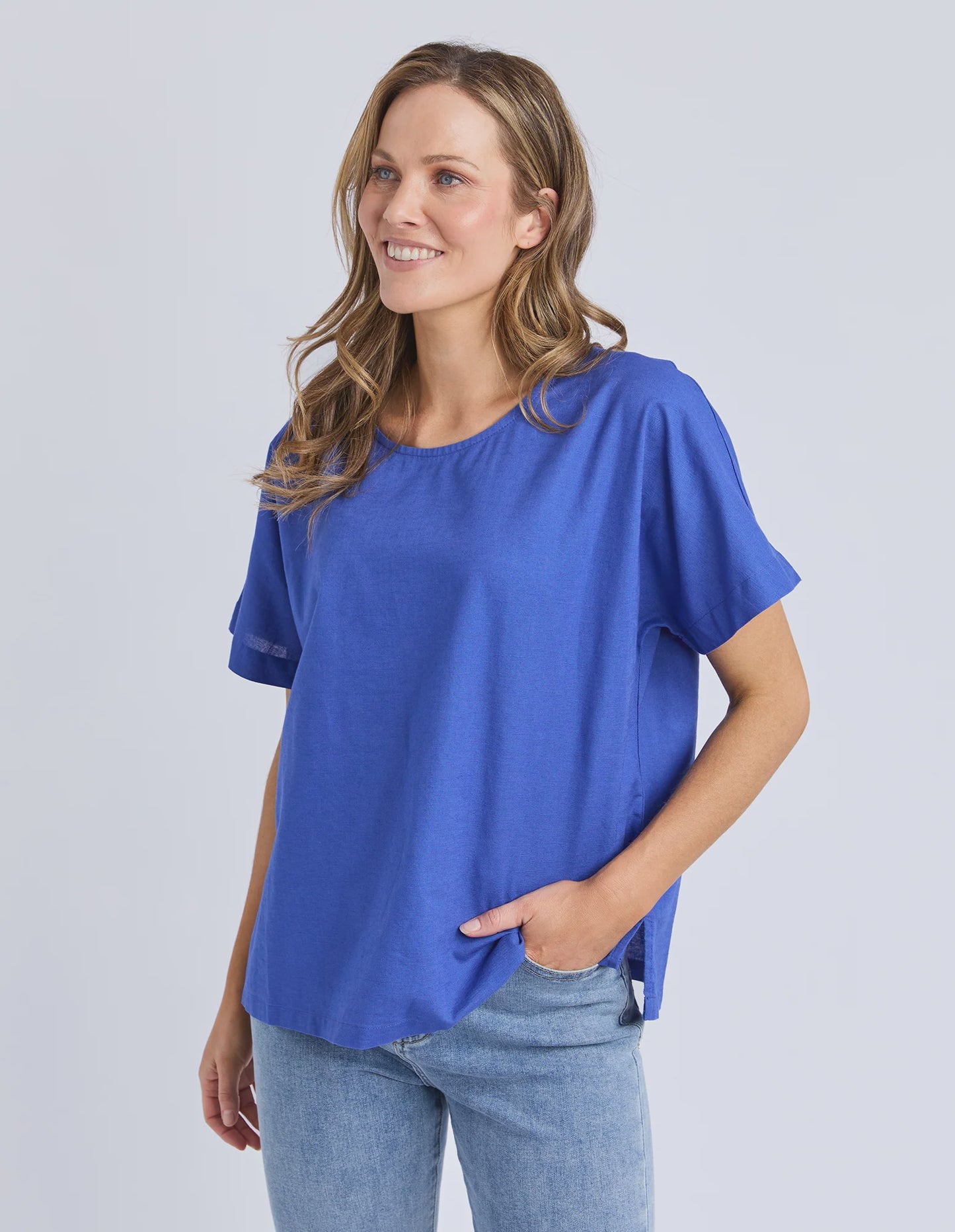 Elm Curtis Woven S/S Tee - Ocean Blue