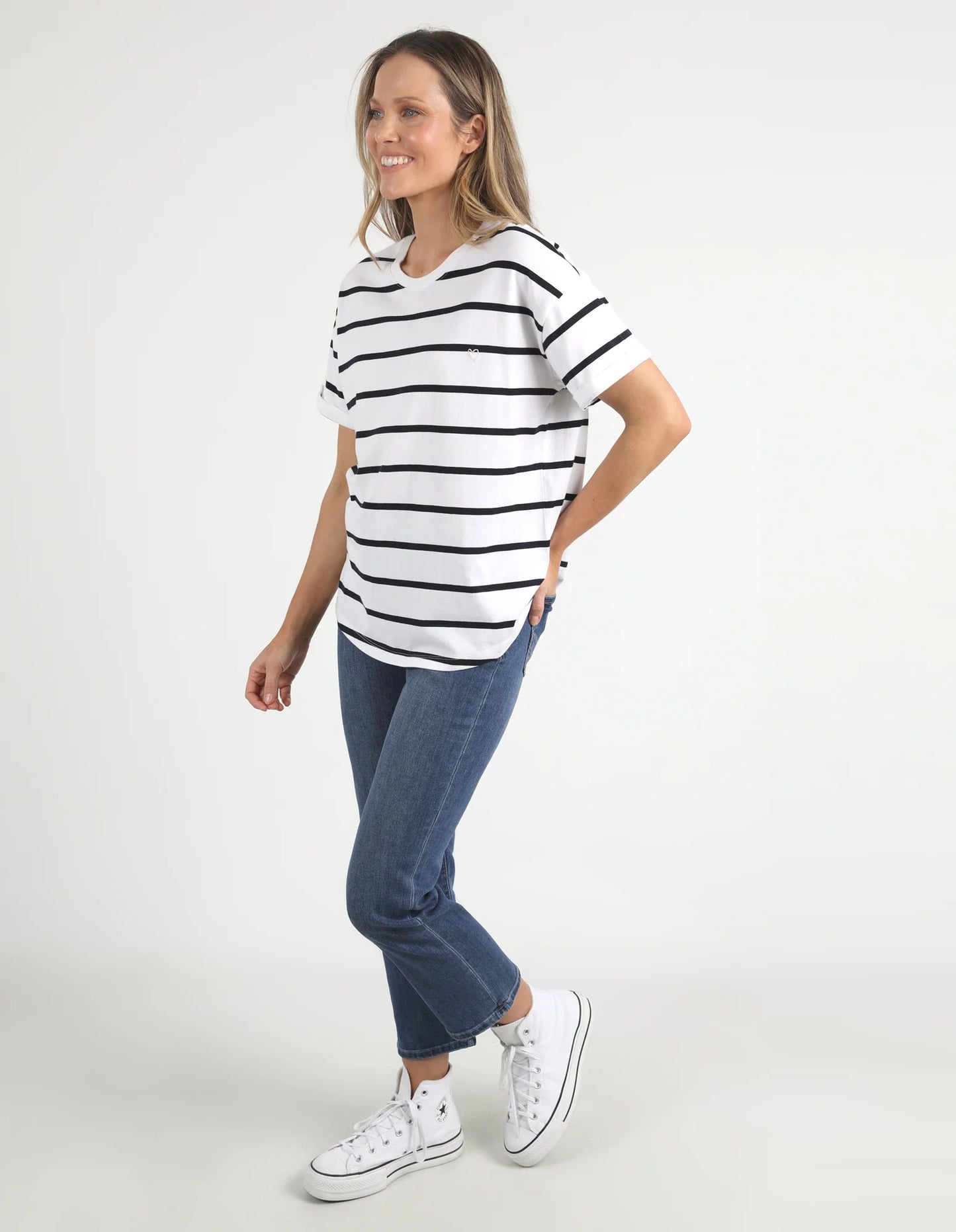 Elm Halli S/S Tee - White & Navy Stripe