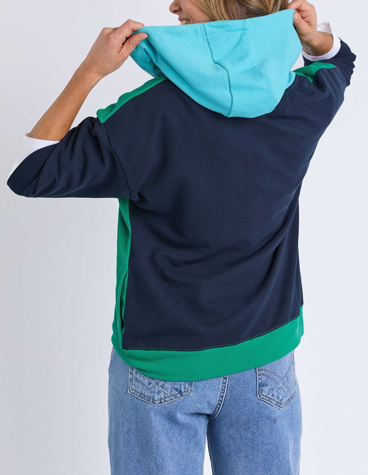 Elm Colour Block Hoodie - Virdis Grn/Navy/Sea
