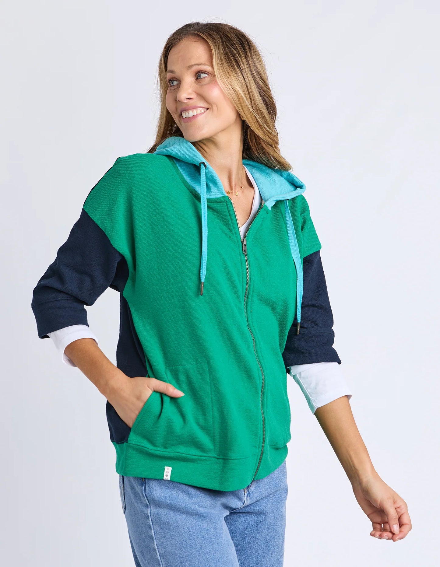 Elm Colour Block Hoodie - Virdis Grn/Navy/Sea