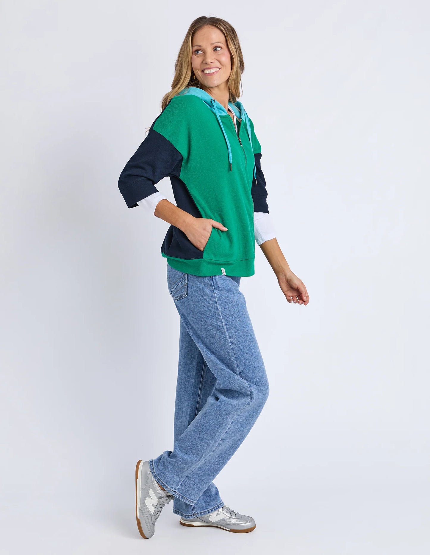Elm Colour Block Hoodie - Virdis Grn/Navy/Sea