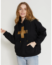 Load image into Gallery viewer, Stella + Gemma Hoodie Black with Gold Glitter Cross
