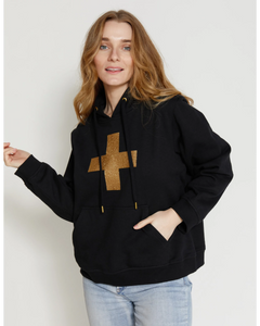 Stella + Gemma Hoodie Black with Gold Glitter Cross