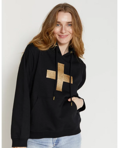 Stella + Gemma Hoodie Black with Gold Glitter Cross