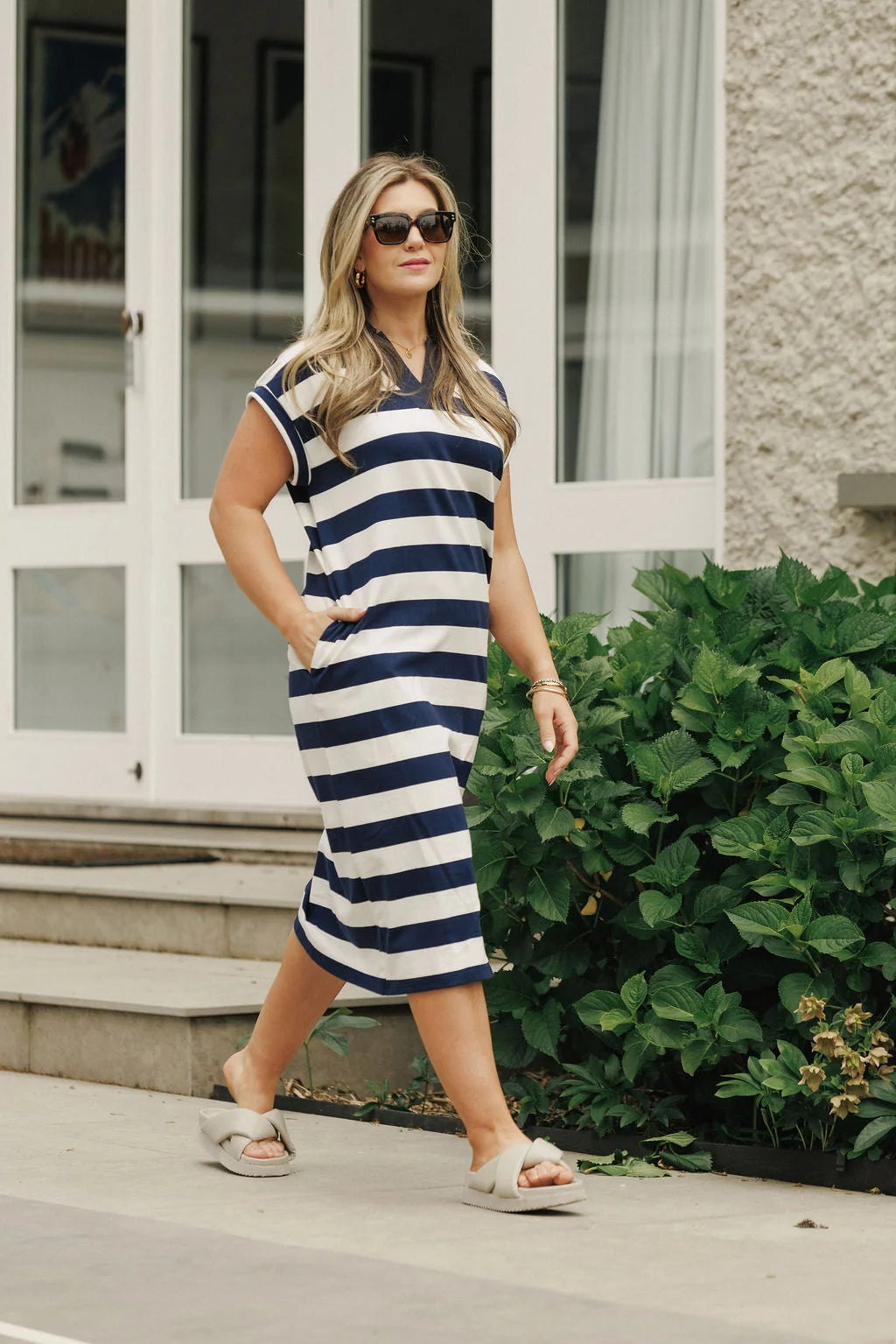 Homelee Della Dress - Navy Stripe