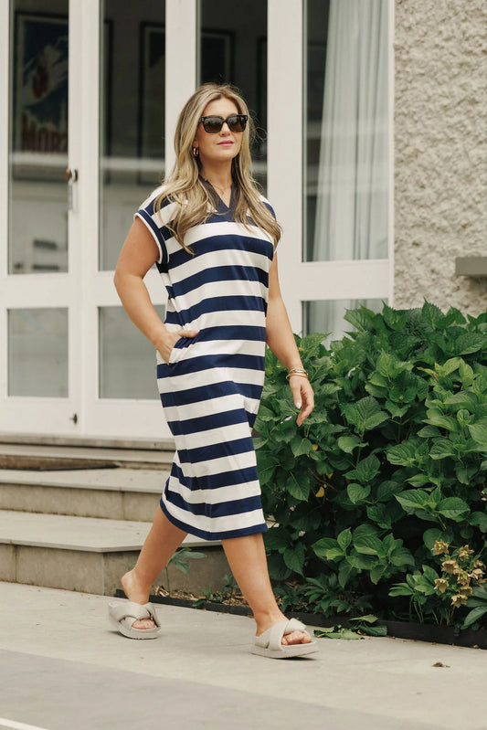Homelee Della Dress - Navy Stripe
