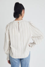 Load image into Gallery viewer, Ivy + Jack Emphatic Shirred Neck LS Top Tan Stripe
